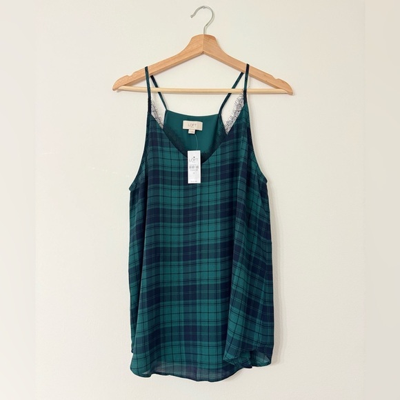 Loft Outlet Lace Lined Green & Blue Plaid Camisole - Picture 3 of 5
